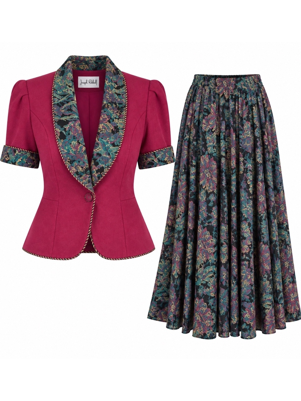 Vintage Jeffrey & Dara by Linda Hutley Magenta Blazer & Floral Skirt Set